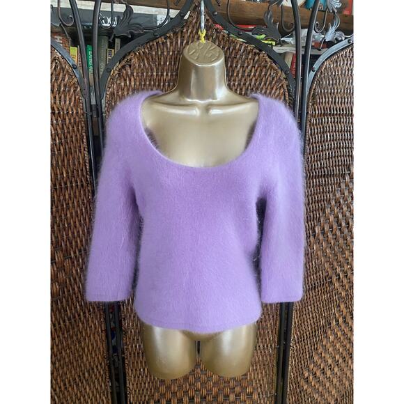 Size M//Vintage Y2K Purple Angora Scoopneck 3/4 Sleeves Sweater - Picture 1 of 6